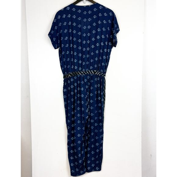 Velvet by Graham & Spencer Cady Slim Leg Ikat Jumpsuit Blue Rayon - S - Picture 5 of 9